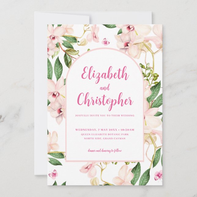 Invitación Flores Botánicas Rosadas Románticas para Boda (Anverso)