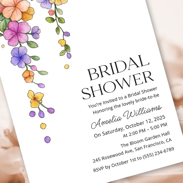 Invitación Flores botánicas sin foco Vine Bridal Shower (Seamless botanical flowers Vine Bridal Shower Invitation)