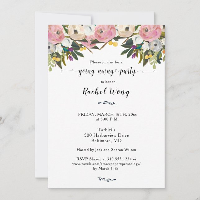 Invitación Flores brillantes Boho se desvía foto Fiesta (Anverso)