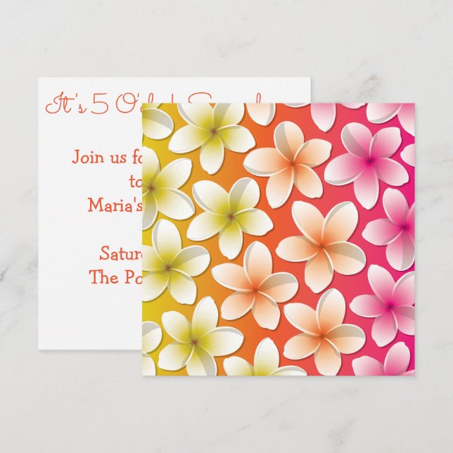 Invitación Flores brillantes de Frangipani/ Plumeria (Anverso / Reverso)
