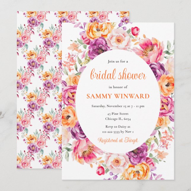 Invitación Flores Brillantes de Verano para Despedida de Solt (Anverso / Reverso)