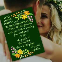 Invitación Flores brillantes en el más profundo Boda verde