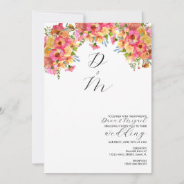 Invitación Flores Brillantes Rosa Amarillo Acuarela Boda  
