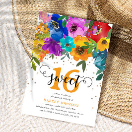 Invitación Flores Brillantes y Audaces Cumpleaños Sweet Sixte