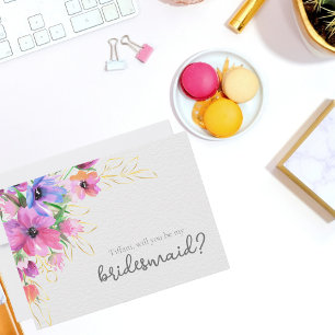 Invitación Flores Brillantes y Dama de Honor de Oro