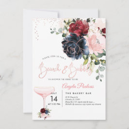 Invitación Flores Brunch Bubbly Navy de Borgoña Rubor H2