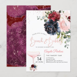 Invitación Flores Brunch Bubbly Navy de Borgoña Rubor H2