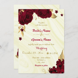 Invitación flores burdeos oro boda de mármol floral