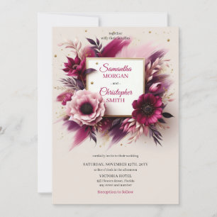 Invitación Flores burdeos y boda de marcos dorados opulentos