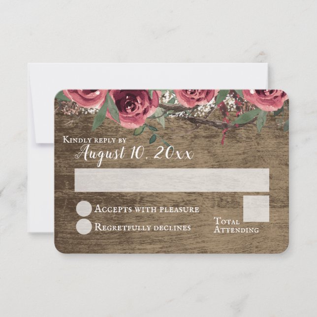 Invitación Flores Burgundy Bosque Nupcial Rústico RSVP (Anverso)