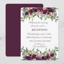 Invitación Flores Burgundy Chic Recepción de Boda 