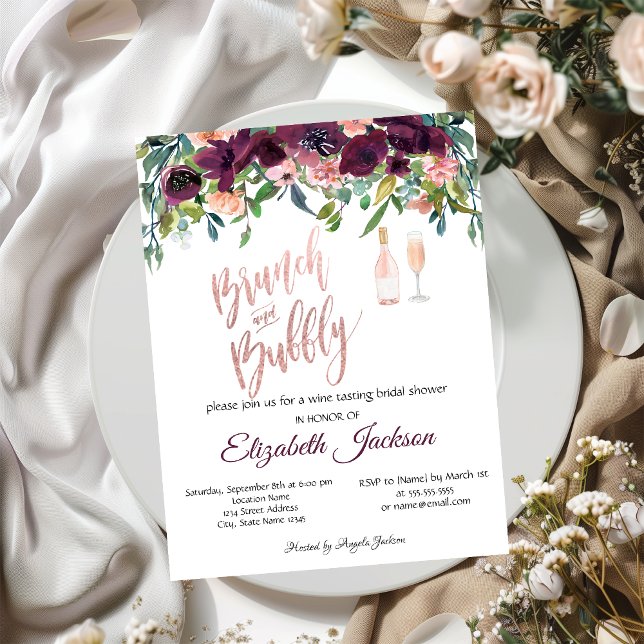 Invitación Flores Burgundy Elegantes Brunch Despedida de Solt (Subido por el creador)