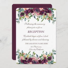 Invitación Flores Burgundy Elegantes Recepción de Boda 