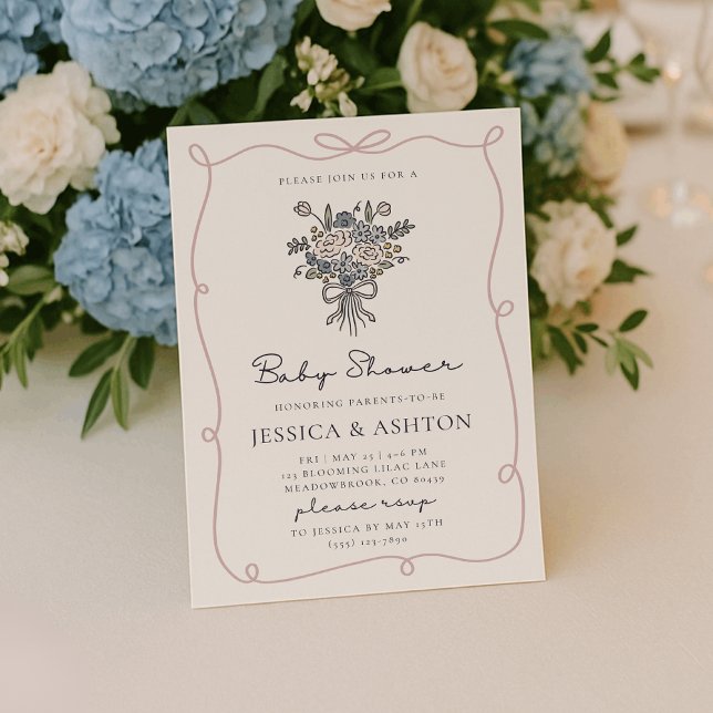 Invitación Flores caprichosas dibujadas a mano y marco para b (Subido por el creador)