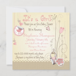 Invitación Flores caprichosas es un Baby Shower Chica