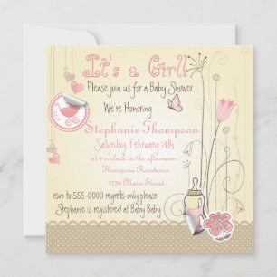 Invitación Flores caprichosas es un Baby Shower Chica