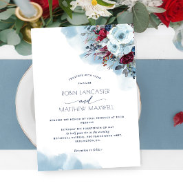 Invitación Flores celestes azules, moradas, Bodas florales ro