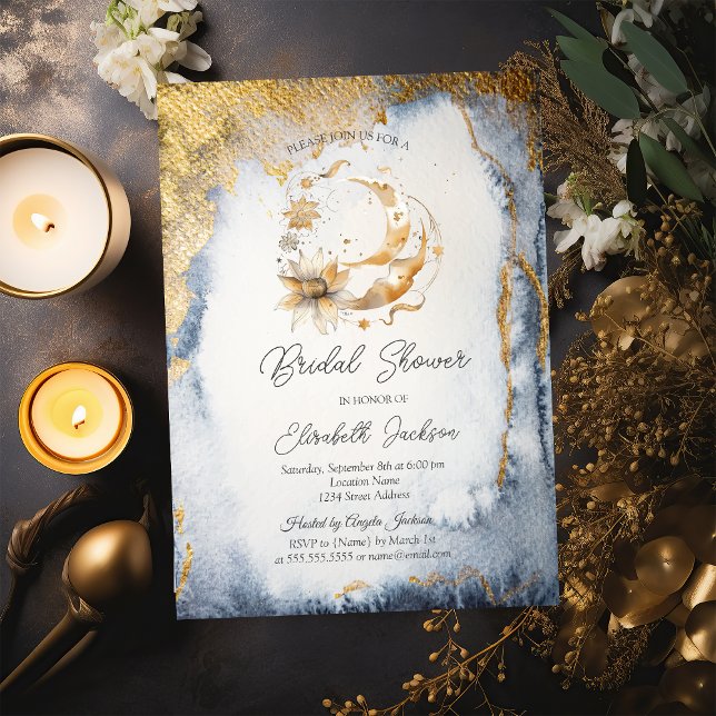 Invitación Flores Celestiales Luna Dorada Despedida de Solter (Subido por el creador)