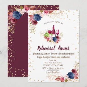 Invitación Flores Cena de Ensayo Burdeos