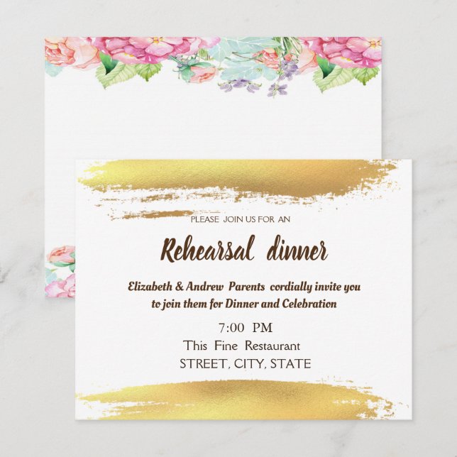 Invitación Flores Cepillo Boda de roce Ensayo Cena (Anverso / Reverso)