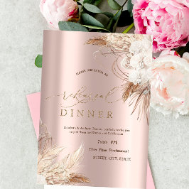 Invitación Flores Chic Boho Rosa Dorado Cena de Ensayo