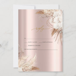 Invitación Flores Chic Boho Rosa Dorado RSVP de Boda  