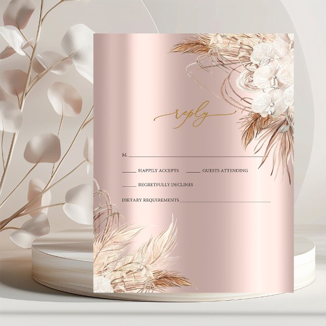 Invitación Flores Chic Boho Rosa Dorado RSVP de Boda   (Subido por el creador)