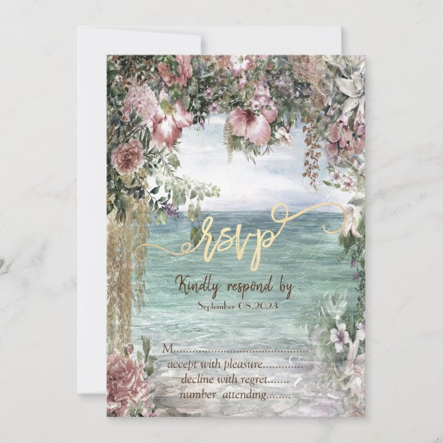 Invitación Flores Chic Océano RSVP (Anverso)