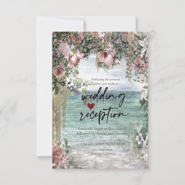 Invitación Flores Chic Recepción del Océano (Anverso)