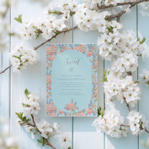 Invitación Flores chic rosadas y azules shabby 16 Cumpleaños