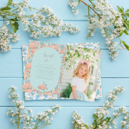 Invitación Flores chic rosadas y azules shabby Cumpleaños