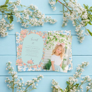 Invitación Flores chic rosadas y azules shabby Cumpleaños