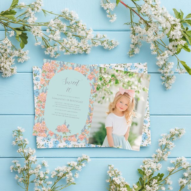 Invitación Flores chic rosadas y azules shabby Cumpleaños (Subido por el creador)