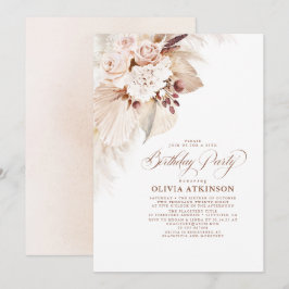 Invitación Flores claras y pampas cumpleaños del Boho de Gras