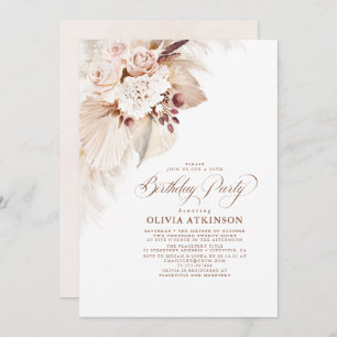 Invitación Flores claras y pampas cumpleaños del Boho de Gras
