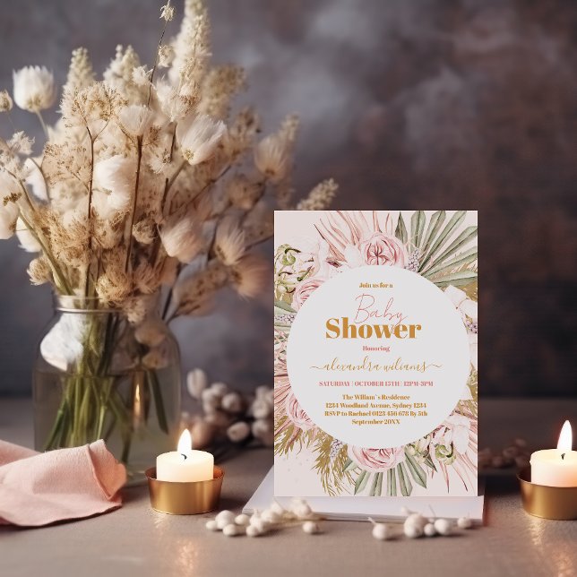 Invitación Flores claras y Pampas Grass Boho Baby Shower (Subido por el creador)
