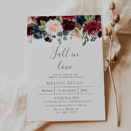 Invitación Flores clásicas caen en la ducha de novia enamorad