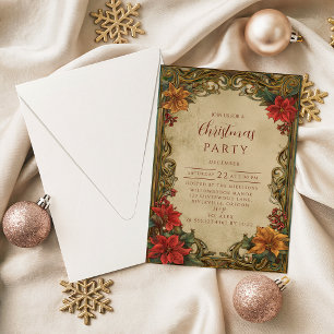 Invitación Flores Clásicas Victorianas de Navidad