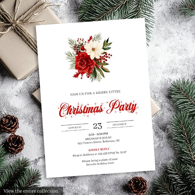 Invitación Flores Clásicos de Navidad Botánicos de Navidad  (Classic Christmas Flowers Botanical christmas invitation

)