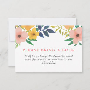 Invitación Flores color agua rosadas Baby Shower Trae Un Lib
