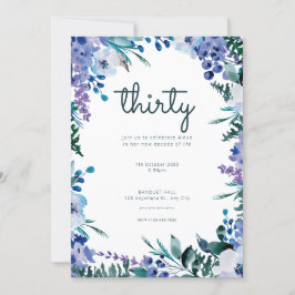 Invitación Flores color azul morado 30 cumpleaños