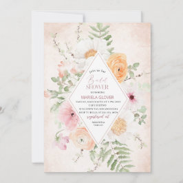 Invitación Flores color de agua elegantes rosa Ducha de novia
