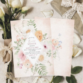 Invitación Flores color de agua elegantes rosa Ducha de novia