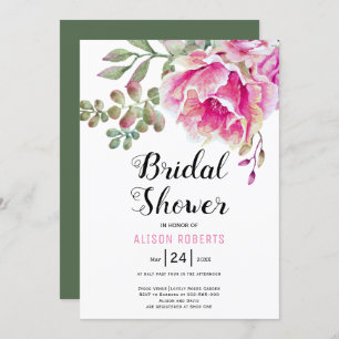 Invitación Flores color de agua rosa boda ducha de novia