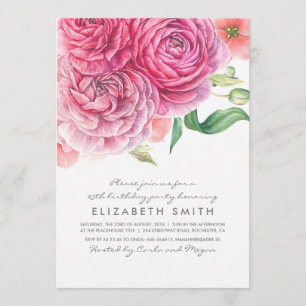 Invitación Flores color de agua rosa elegante fiesta de cumpl
