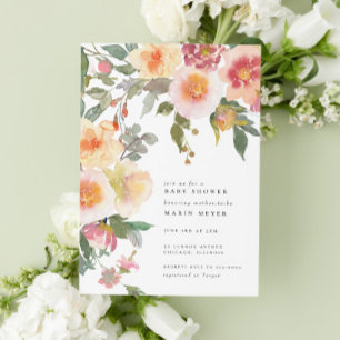Invitación Flores color de agua rosa Rubor florecen en Baby S