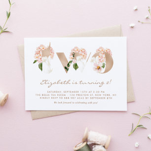 Invitación Flores color de agua rosa Subió oro Segundo cumple