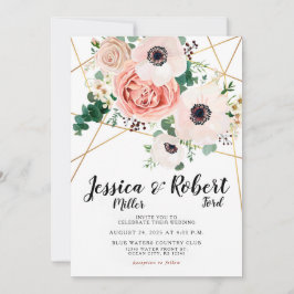 Invitación Flores color rosa coral elegantes apellidos de mat