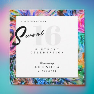Invitación Flores Coloridas Acuarela Dulces Dieciséis 16