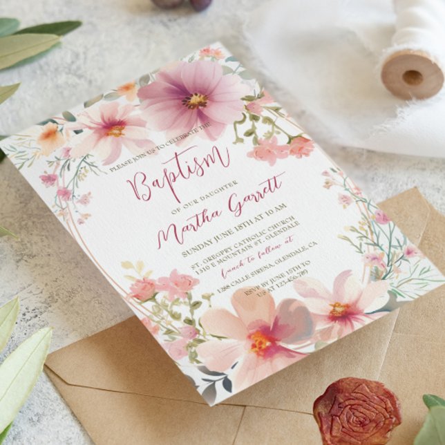 Invitación Flores coloridas bautismo Chica (Subido por el creador)